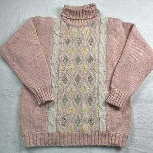 Tarazzia vintage Pink pastel knit Turtleneck Sweater women’s size Medium 1980’s